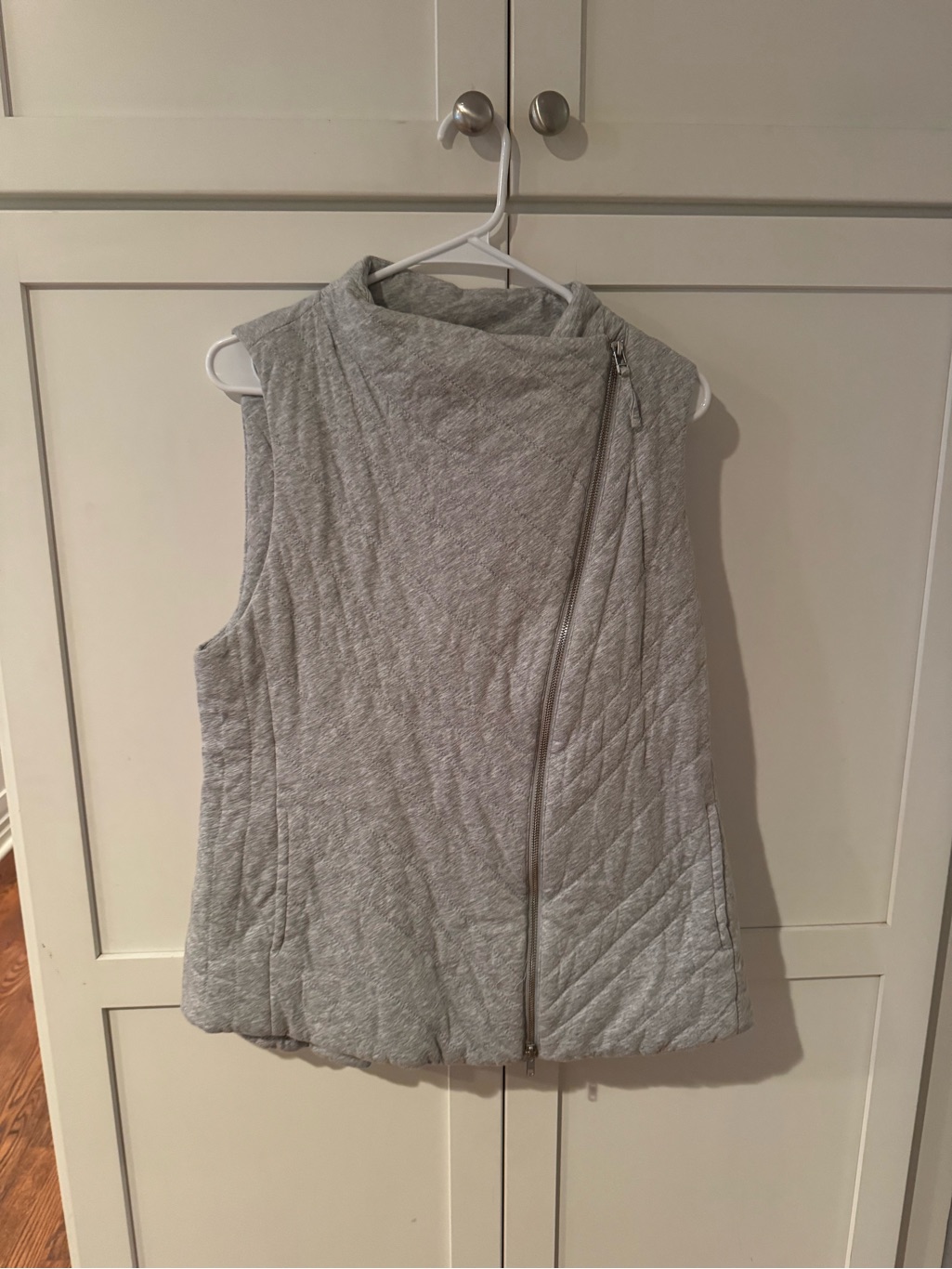Eileen Fisher Quilted Asymmetric Zip Sleeveless Vest - Light Gray
